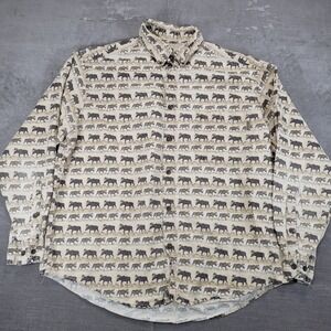 Woolrich Vintage Mens XL Moose Print Long‎ Sleeve Button Down Shirt Outdoor